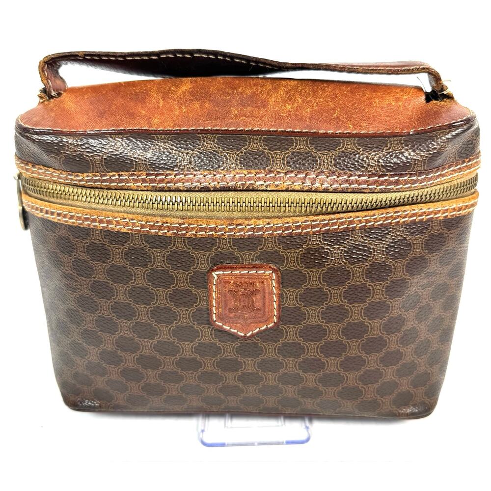 Vintage Celine Macadam Vanity Cosmetic Case Brown PVC Leather Italy